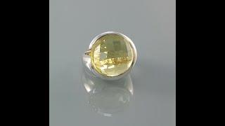 Кольцо цитрин серебряное круглое лимонный кварц большое шахматная огранка
