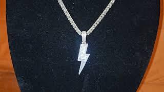 Harlembling.com Moissanite 925 silver Lighting Bolt Pendant with 4mm 20 inch Franco chain review