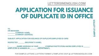 Application for Issuance of Duplicate ID Card in Office - Duplicate Identity Card Issue Letter