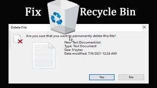 Fix Corrupted Recycle Bin | Are You Sure That You Want To Permanently Delete This File? Windows 10