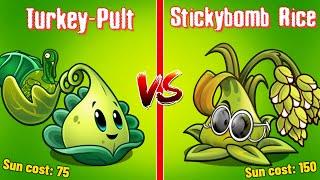 TURKEY PULT Vs STICKYBOMB RICE - Who Will Win?  PvZ2 Plant vs Plant.