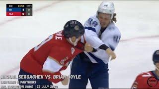 Mikhail Sergachev vs. Brian Boyle fight | NHL Exhibition Game | Lightning @ Panters | 29 July 2020