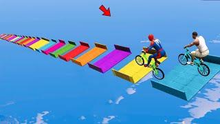 Franklin Bicycle and Spider-man Stunt Race Challenge on Mega Ramp - GTA 5