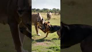 The dog was playing with the lion, it really didn't know the danger.