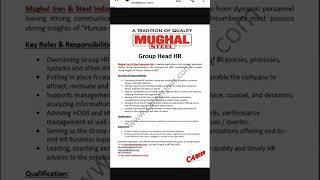 Mughal Iron & Steel Industries Limited MISIL Jobs Group Head HR