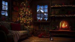 Cozy Christmas Log Cabin Ambience - Relaxing Fireplace and Blizzard Sound for deep sleep