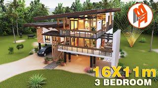 3 Bedroom Residential house design - Walkthrough video 16x11m