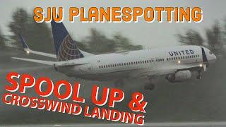 Landing & Take off with crosswinds and bad weather due to a cold front at SJU Plane Spotting.