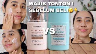 BATTLE SKINTIFIC 5X CERAMIDE SERUM SUNSCREEN VS ULTRA LIGHT SERUM SUNSCREEN | BAGUS ?|Maria Soelisty