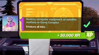 Destroy computer equipment at satellite stations or Corny Complex Fortnite