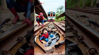  Spidey Kid Trapped in Muddy Train Tracks! 