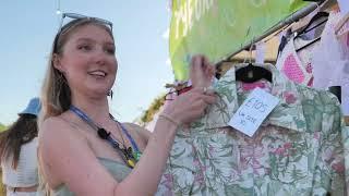 Upcycler Evie shows her amazing creations at one of our Glastonbury Festival shops | Oxfam GB