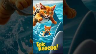 Brave Daddy Cat Rescues Kitten from Shark!  #CatHero #ViralRescue #shorts #catlover