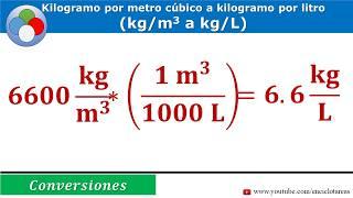 Conversión de kilogramo por metro cubico kilogramo por litro - kg/m3 a kg/L