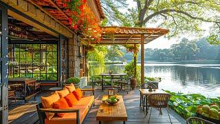 Coffee Shop Ambience On The Shore Of A Spring Lake  Smooth Jazz Instrumental Music For Work, Study