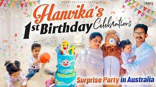 మా కూతురు Hanvika 1st Birthday Celebrations | Surprise Party in Australia | MeekuTelusa 