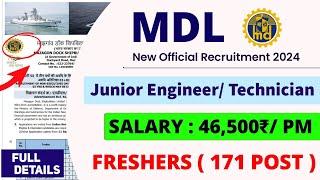 MDL New Recruitment 2024। Junior Engineer /Technician। Freshers । Job Vacancy 2024। Jobs 2024