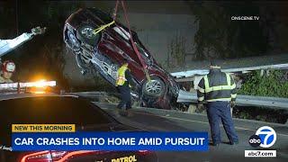 Suspect slams into guardrail on 405 Freeway in Culver City, crashes into home during chase