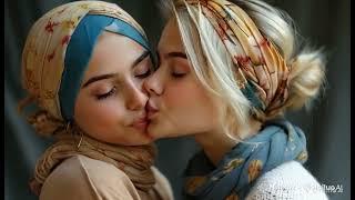 Two Muslim Girls Kissing In Hijab - Lesbian Love