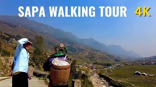 [4K] Trekking to Sapa Rice Terraces with Sapa Sisters, with Captions and Dialogue with My Guide