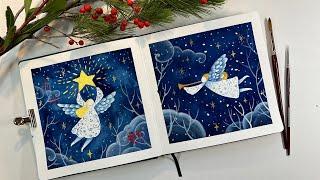 Painting Christmas angels in watercolors / Watercolor tutorial