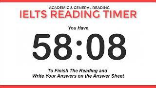 60 Minute TIMER for IELTS Reading [Academic / General] [1 Hour] + Audio Reminder at 40, 20, 5, 1 min