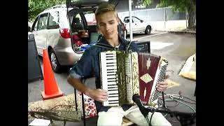 Accordionist James Allen jamming with Sunny Sky Boys at Umpqua Valley Farmers' Market July 8, 2023