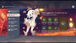 Claiming All Rewards Daily Login "May Fortune Find You" Event | Genshin Impact 4.4