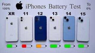 iPhone 15 vs 14 vs 13 vs 12 vs 11 vs XR Battery Test 100% To 0% | iOS 17 Battery Test (HINDI)