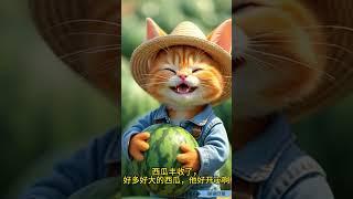 可怜的小橘喵只想摘更多的西瓜送给妹妹吃，可结果… # #cat #funny #catcute #cute #cutecat #story