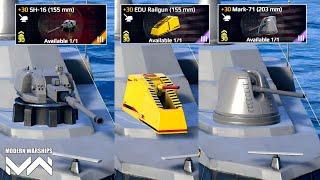 Mark-71 (203 mm) vs SH-16 vs EDU Railgun Cannon Damage Test - Modern Warships Comparison