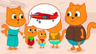 Cats Family in English - Traveling by plane Cats Cartoon for Kids