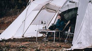 [4K] solo camping in the rain on a rainy and windy hill ️   In a cozy tent, I had a very good rest