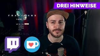 Drei Hinweise: Twitch, Frameland & Ko-fi