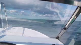 Driving small motorboat on waves