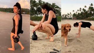 Actress Rashmika Mandanna Beach Workout Video | MS Entertainments