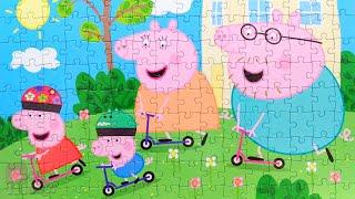 Peppa family is going to ride scooters - collecting a large puzzle for kids Peppa Pig | Merry Nika