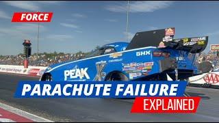 NHRA's Alan Reinhart explains why John Force's parachutes failed to deploy in Richmond.