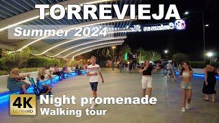 Torrevieja Promenade at Night, Walking tour - July 27 - Spain | Costa Blanca [4k 60 fps]