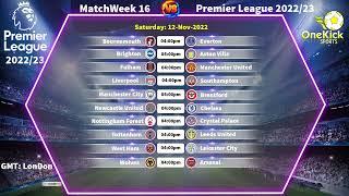 Matchweek 16 of PremierLeague 2022/23 | Full Fixtures & Schedule | OneKick Sports #16