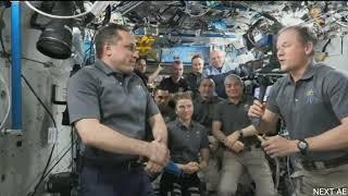 Anton Shkaplerov and Thomas Marshburn at the ISS command handover ceremony