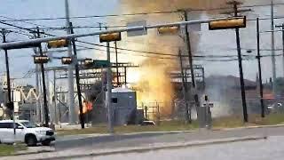 Electrical transformers catch fire, sparks fly