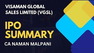 Visaman Global Sales Limited (VGSL) IPO Summary || IPO Analysis || IPO Review || Company overview