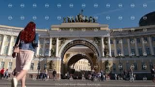 Arch of General staff building and tourists in the summer sunny day