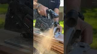 Tool review in progress: Watch Flex power tools inline 6 1/2” circular saw cut composite decking