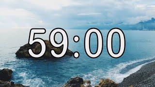 59 minute timer with Calm and Soft Music and sea wave cinematic background