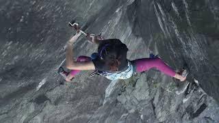 Anna Hazlenutt climbs the infamous groove pitch of the Quarryman