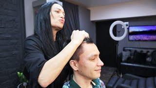 Can't believe she does it in a barbershop | ASMR massage and shaving by Tatiana