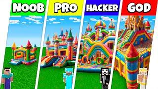 Minecraft Battle: NOOB vs PRO vs HACKER vs GOD: BOUNCY CASTLE HOUSE BASE BUILD CHALLENGE / Animation