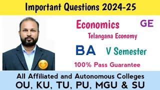 Economics Telangana Economy Important Questions 2024 BA V Semester 5th Sem GE Imp OU KU PU TU SU MGU